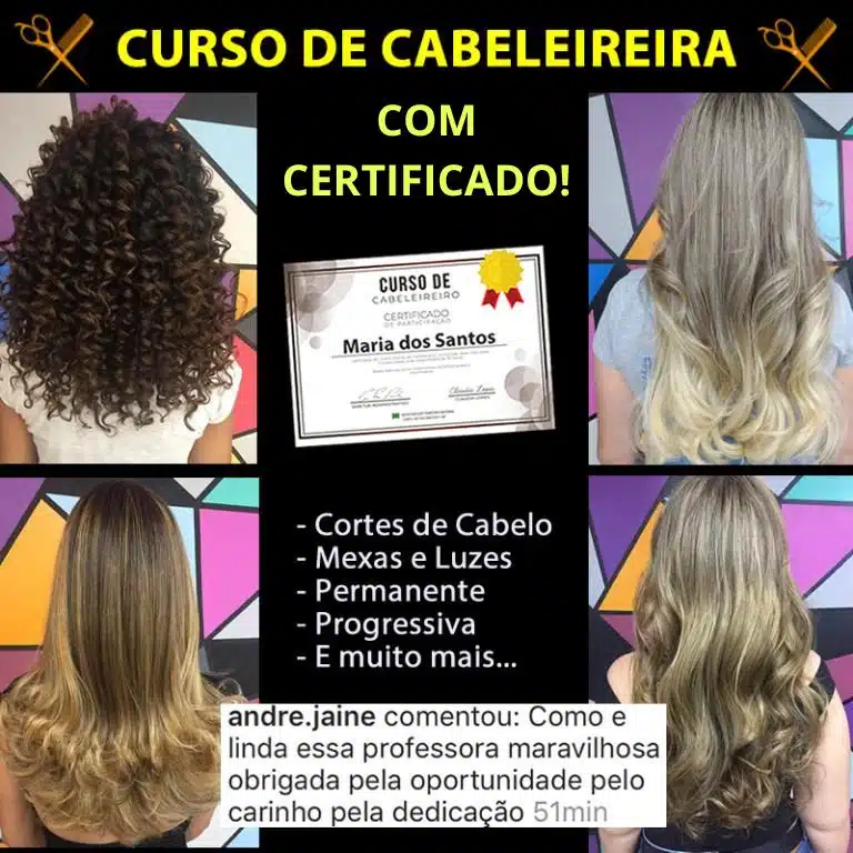 Anúncio de um curso de cabeleireiro online.