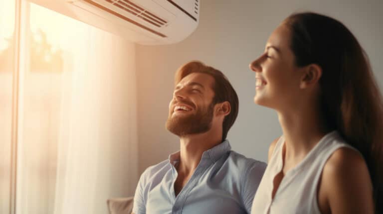 Homem e Mulher felizes no ar condicionado