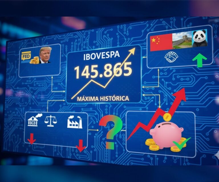 Montagem do Ibovespa na máxima histórica